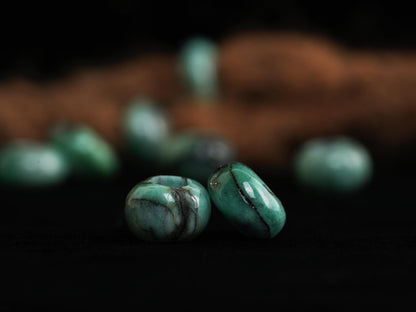 Emerald Dread Beads in Button Shape – Set of 2, Natural Stone