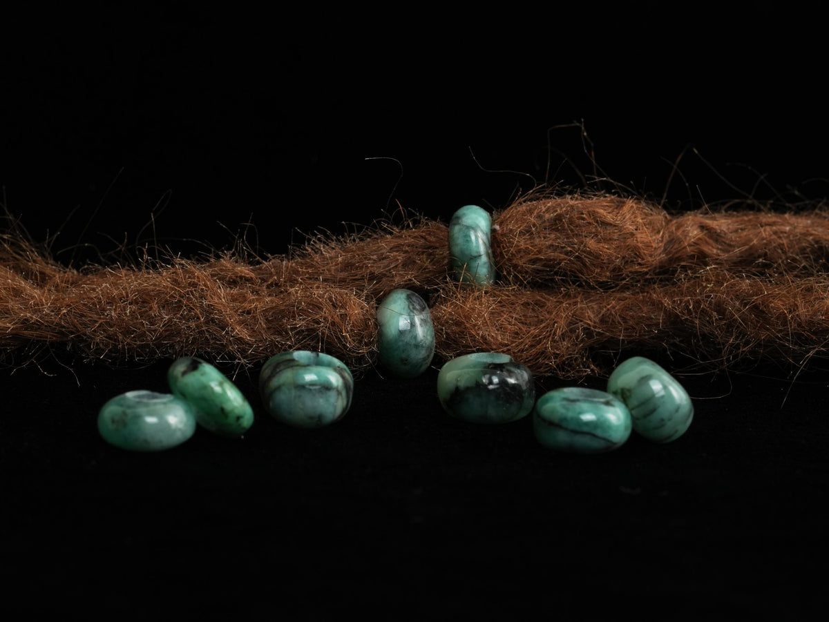 Emerald Dread Beads in Button Shape – Set of 2, Natural Stone – view 3