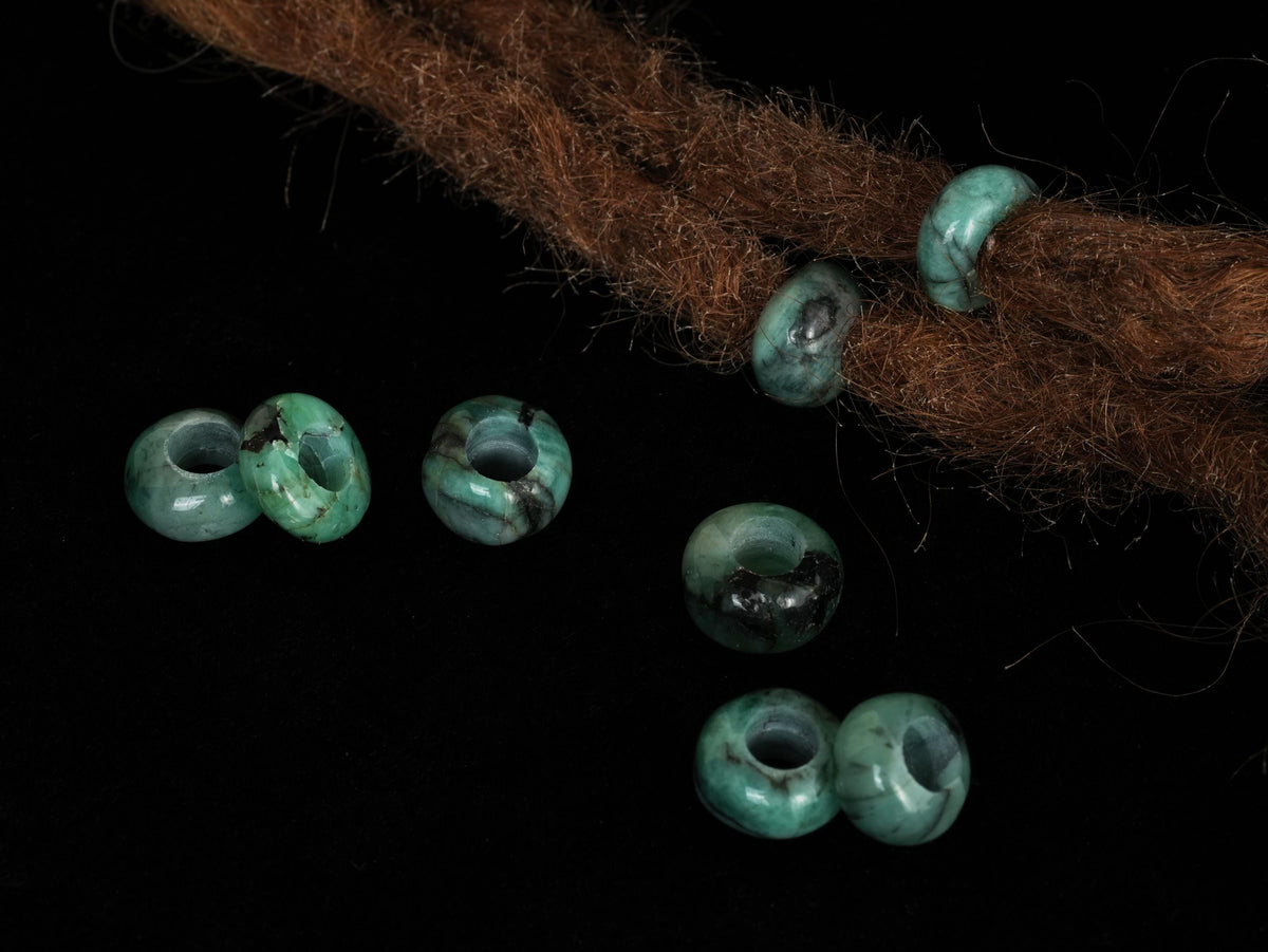Emerald Dread Beads in Button Shape – Set of 2, Natural Stone – view 4