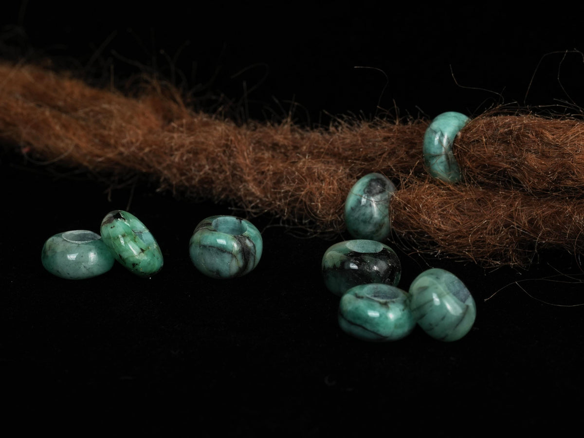 Emerald Dread Beads in Button Shape – Set of 2, Natural Stone – view 6