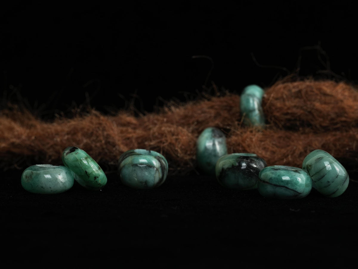 Emerald Dread Beads in Button Shape – Set of 2, Natural Stone – view 7