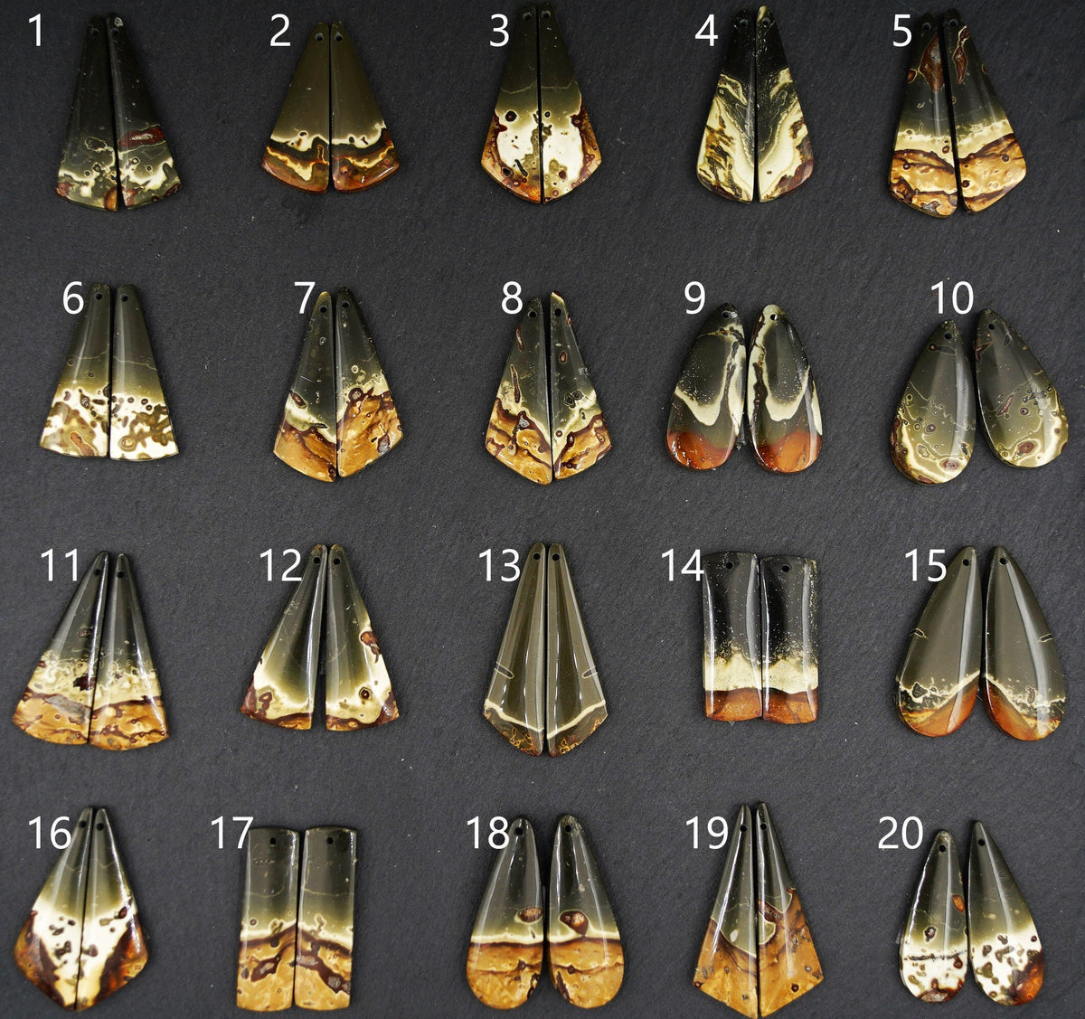 Symmetrical Polychrome Jasper Earrings – Selection II, Mirrored Stone Pairs