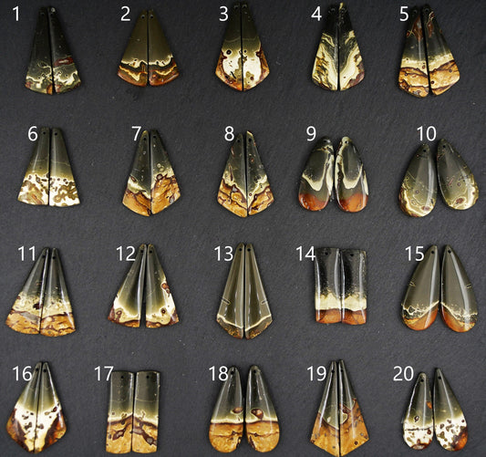 Nummerierte symmetrische Polychrom-Jaspis-Steinpaare 1 bis 20 für Ohrringe