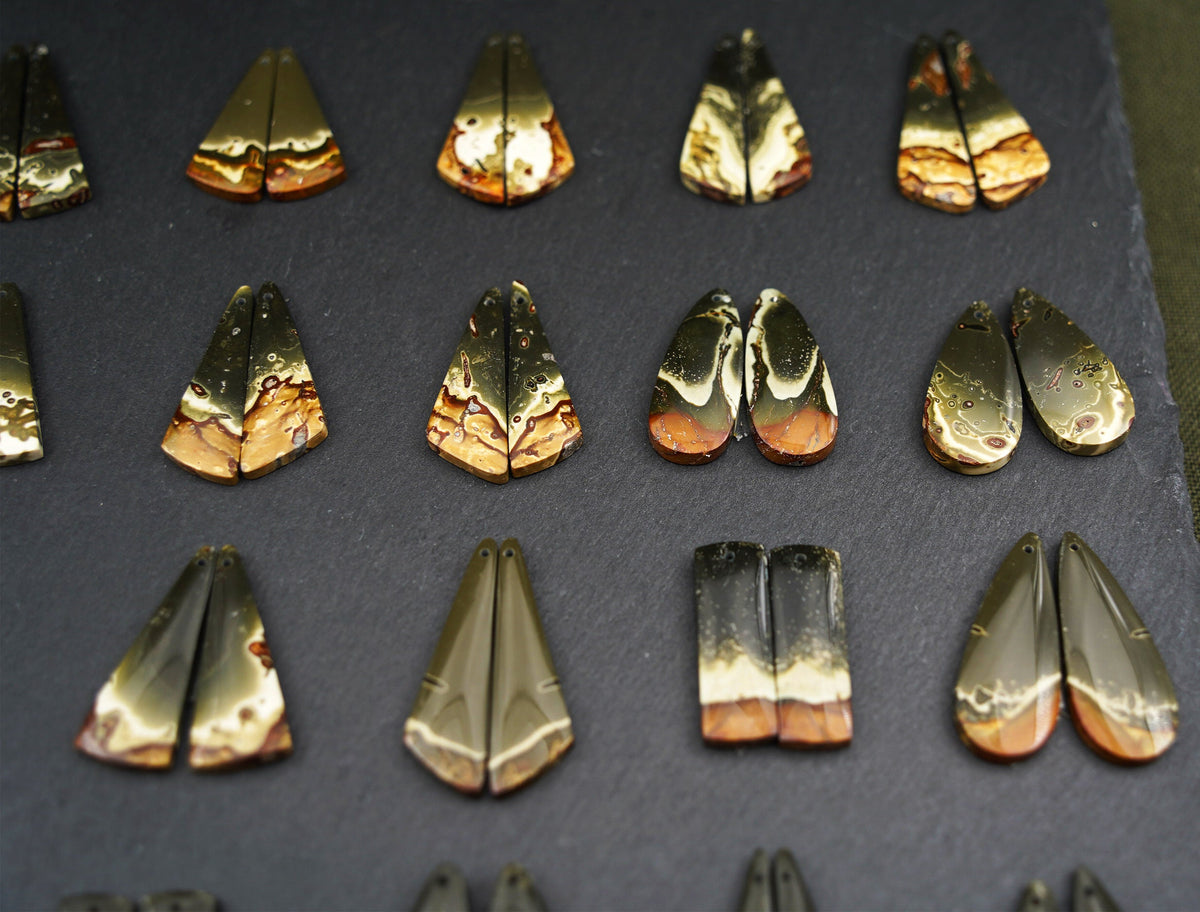 Symmetrical Polychrome Jasper Earrings – Selection II, Mirrored Stone Pairs – view 8