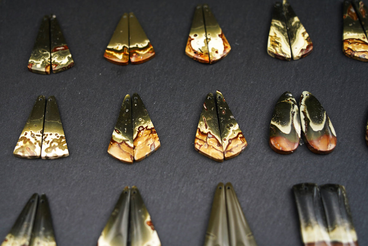 Symmetrical Polychrome Jasper Earrings – Selection II, Mirrored Stone Pairs – view 9