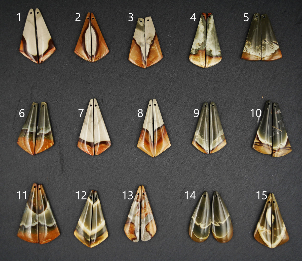 Symmetrical Polychrome Jasper Earrings – Selection IV, Mirrored Stone Pairs