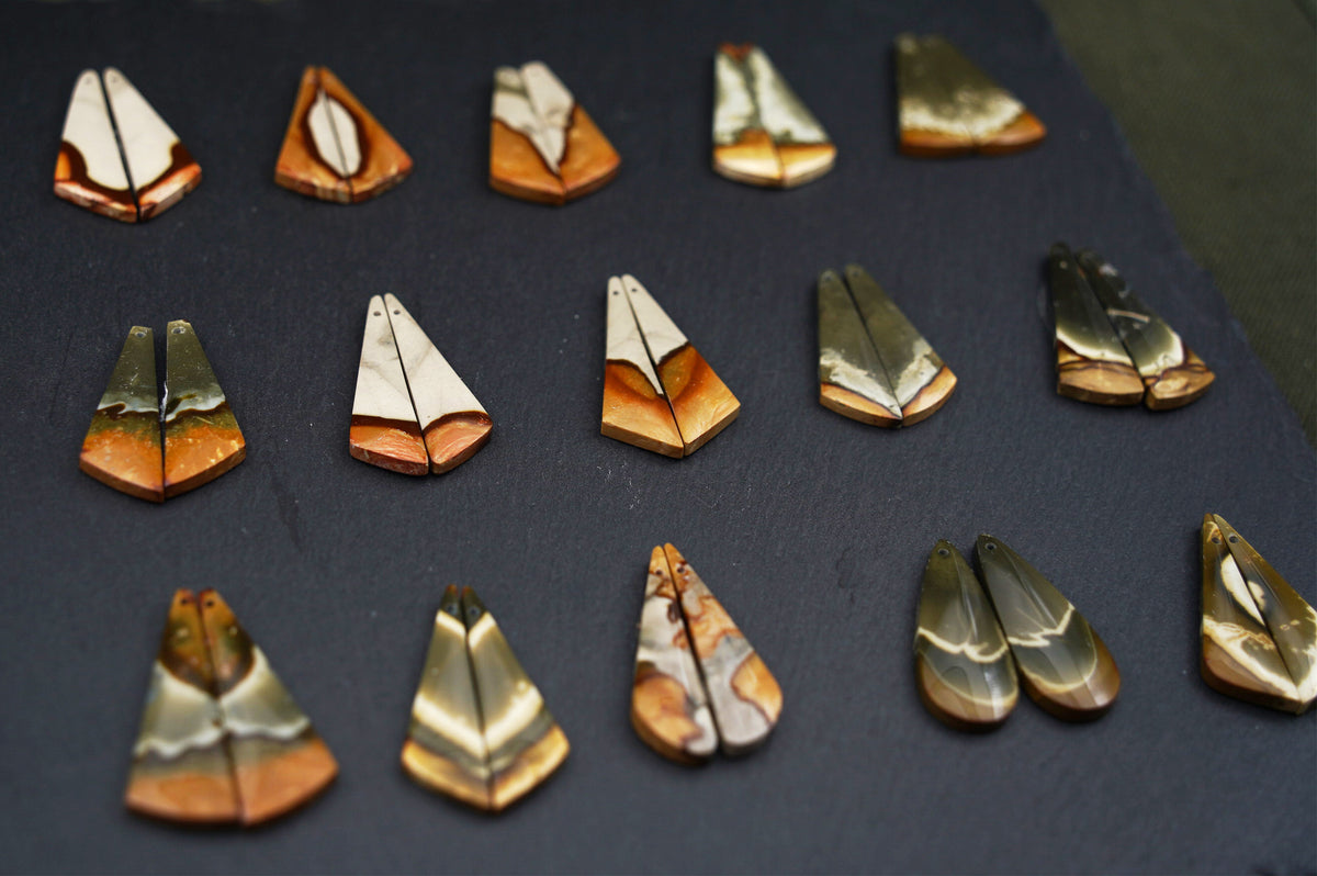 Symmetrical Polychrome Jasper Earrings – Selection IV, Mirrored Stone Pairs – view 3