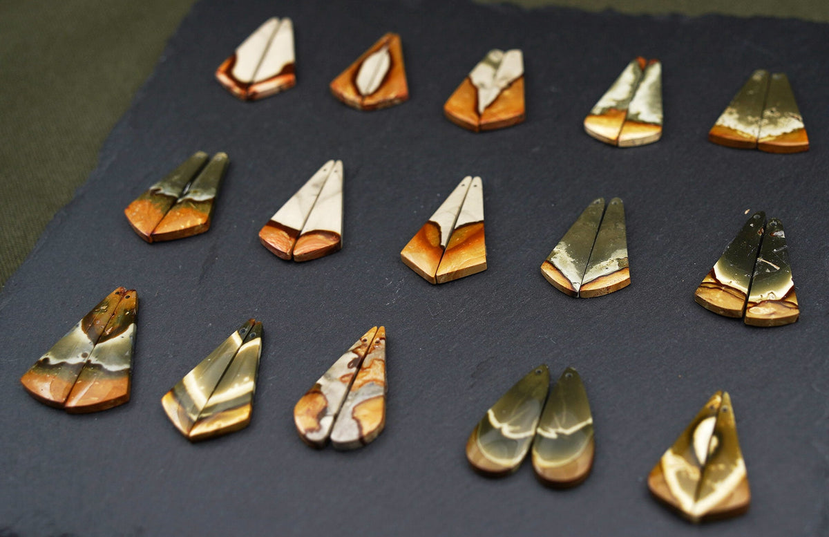 Symmetrical Polychrome Jasper Earrings – Selection IV, Mirrored Stone Pairs – view 4