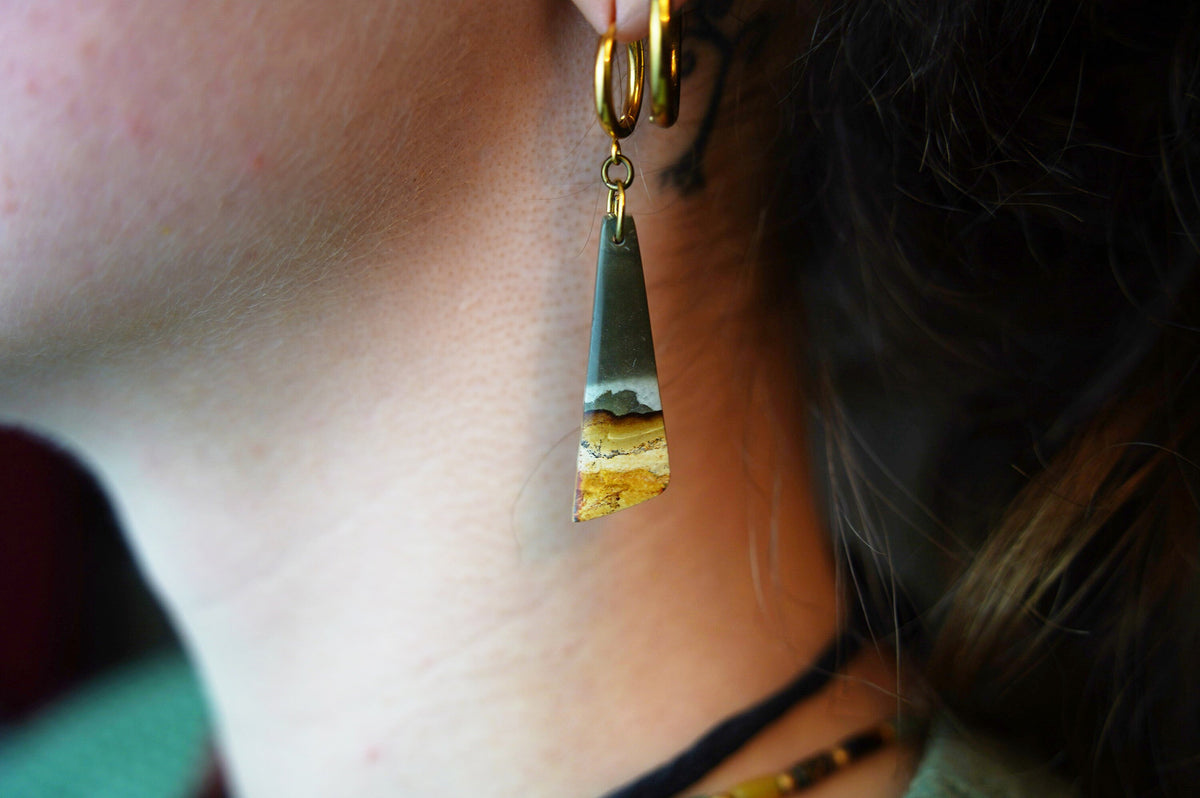 Symmetrical Polychrome Jasper Earrings – Selection IV, Mirrored Stone Pairs – view 6