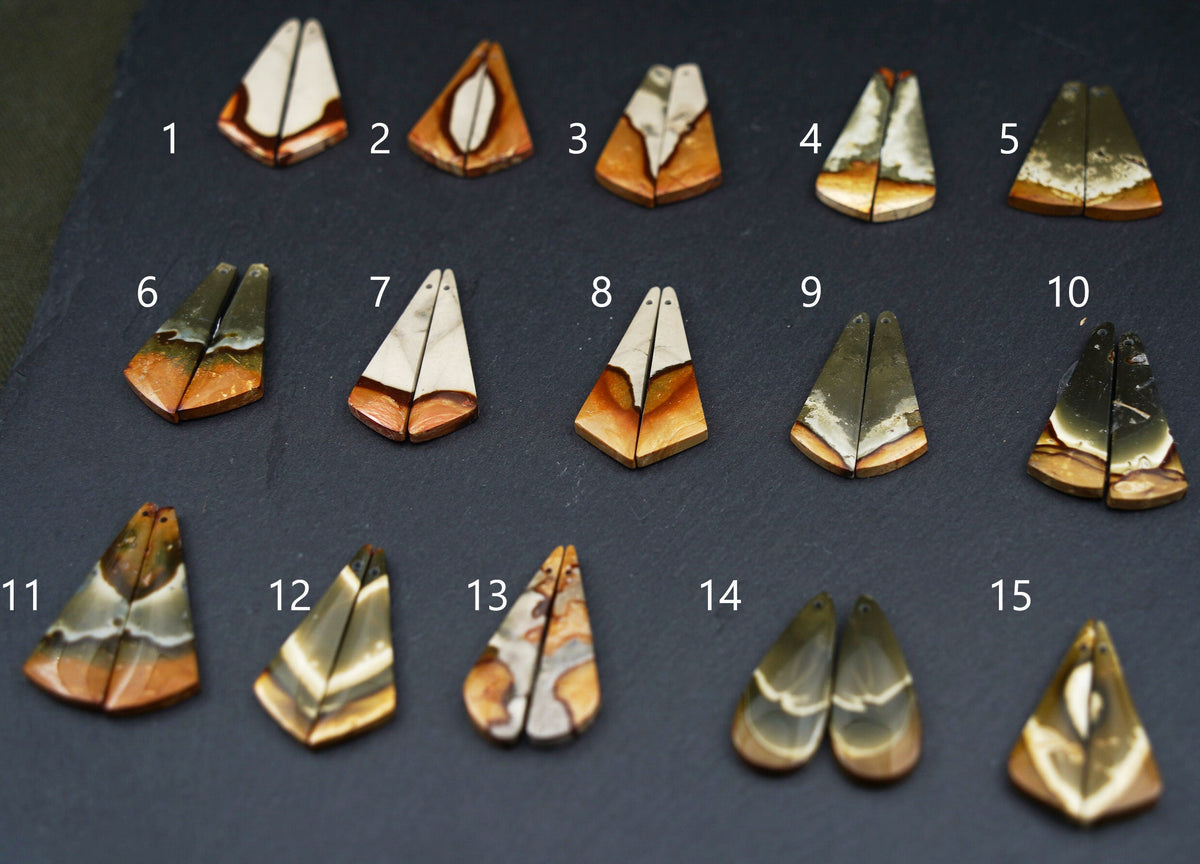 Symmetrical Polychrome Jasper Earrings – Selection IV, Mirrored Stone Pairs – view 9