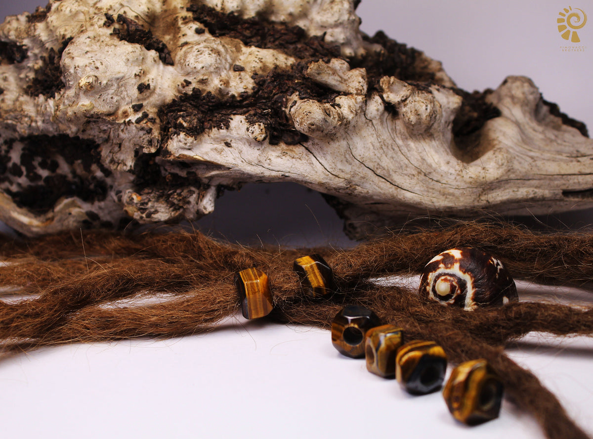 Tigerauge Dreadlockperlen facettiert – Detail