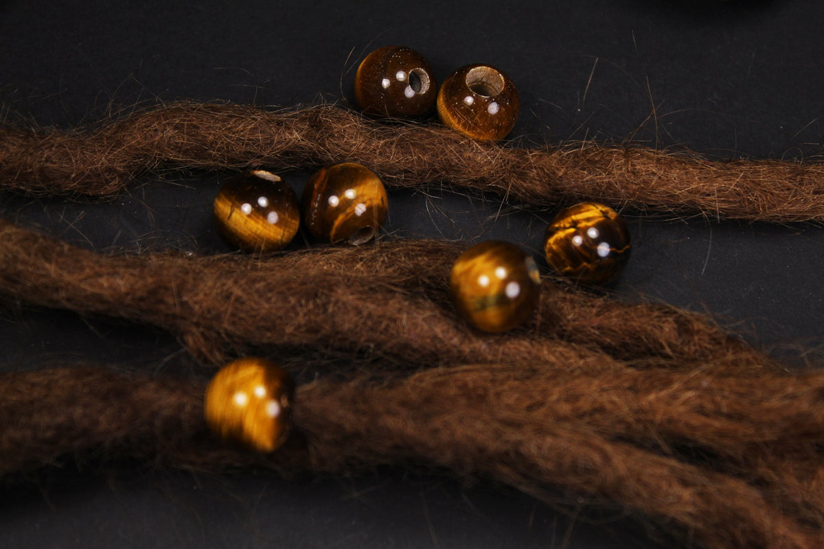 Round Tiger's Eye Dread Beads – Set of 2, Ø 14 mm, Hole 4–7 mm