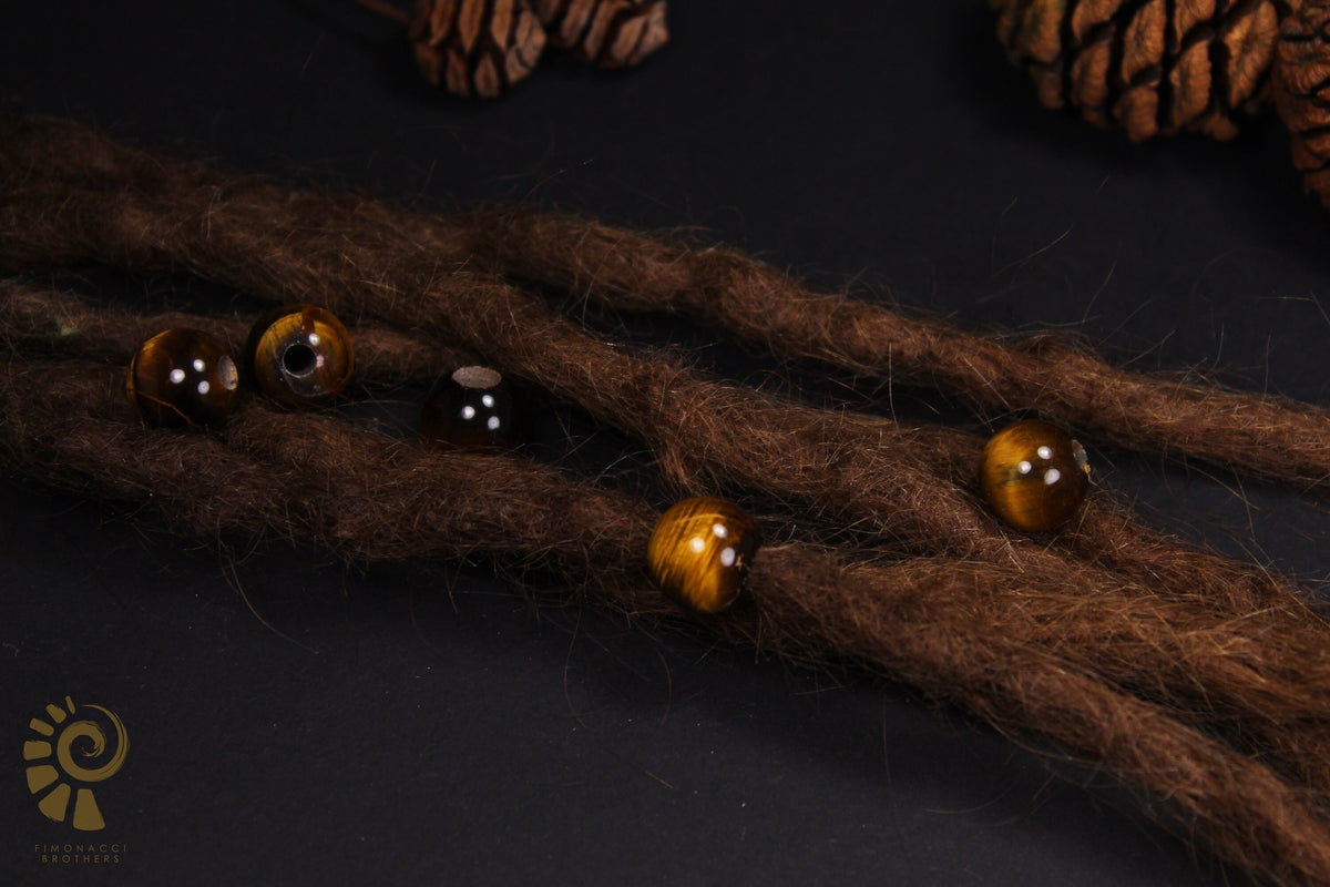 Round Tiger's Eye Dread Beads – Set of 2, Ø 14 mm, Hole 4–7 mm – view 2
