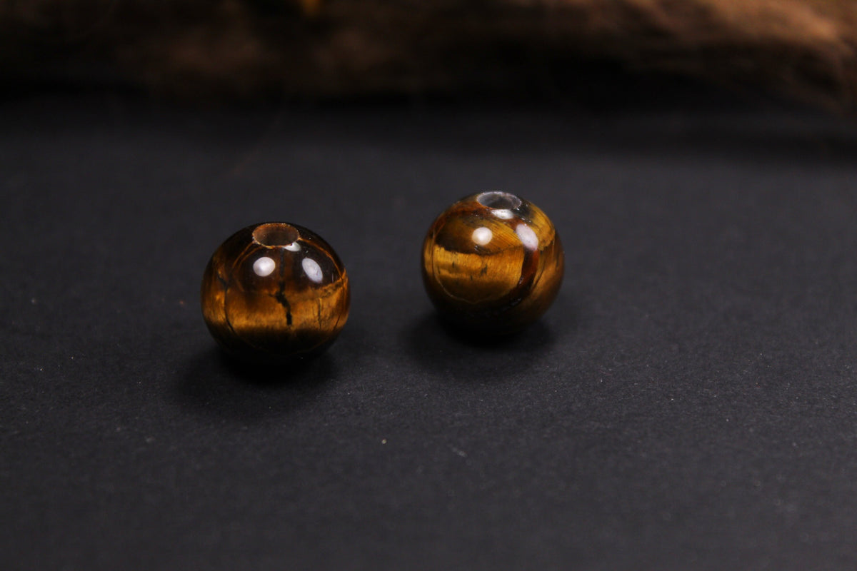 Round Tiger's Eye Dread Beads – Set of 2, Ø 14 mm, Hole 4–7 mm – view 4