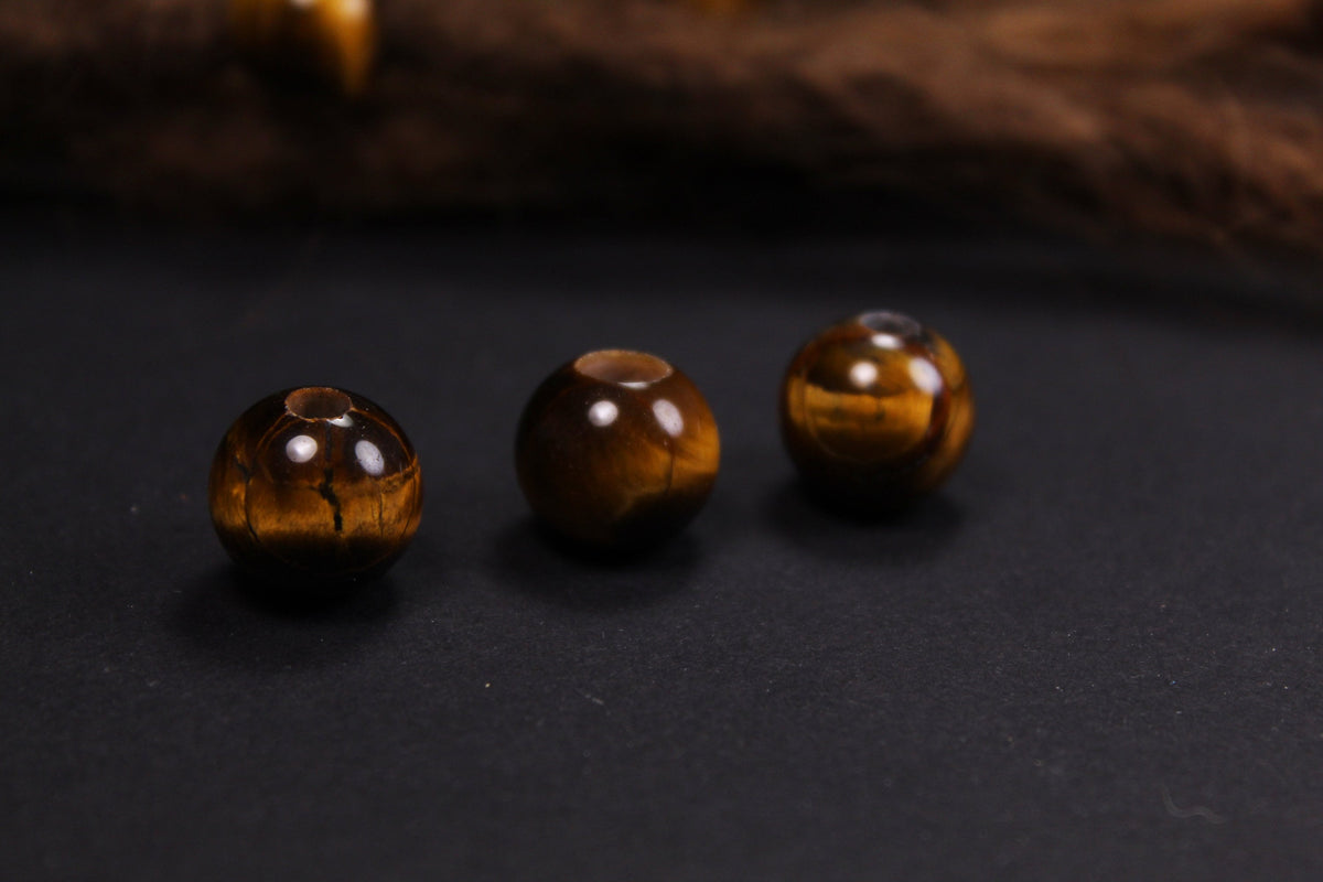 Round Tiger's Eye Dread Beads – Set of 2, Ø 14 mm, Hole 4–7 mm – view 7