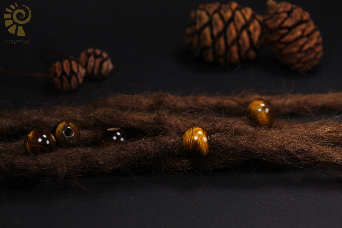 Round Tiger's Eye Dread Beads – Set of 2, Ø 14 mm, Hole 4–7 mm – view 9