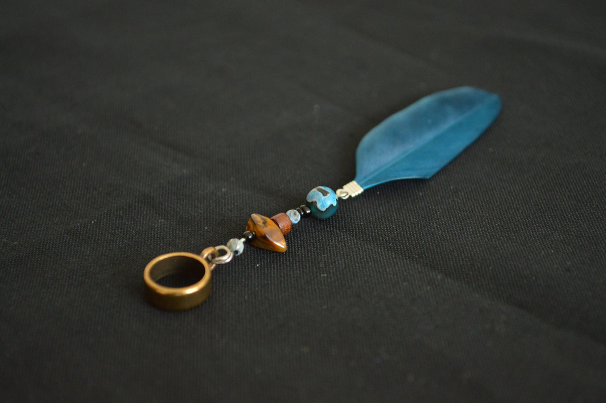 Turquoise Blue Dreadlock Feather with Beads – Dread Feather Pendant