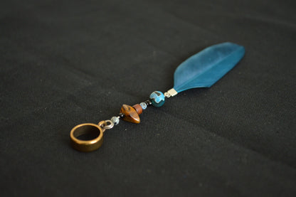 Turquoise Blue Dreadlock Feather with Beads – Dread Feather Pendant