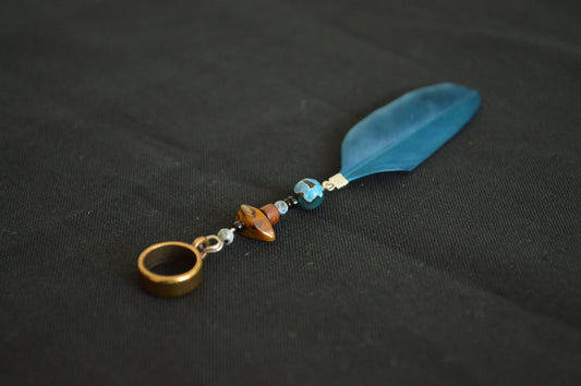 Turquoise Blue Dreadlock Feather with Beads – Dread Feather Pendant
