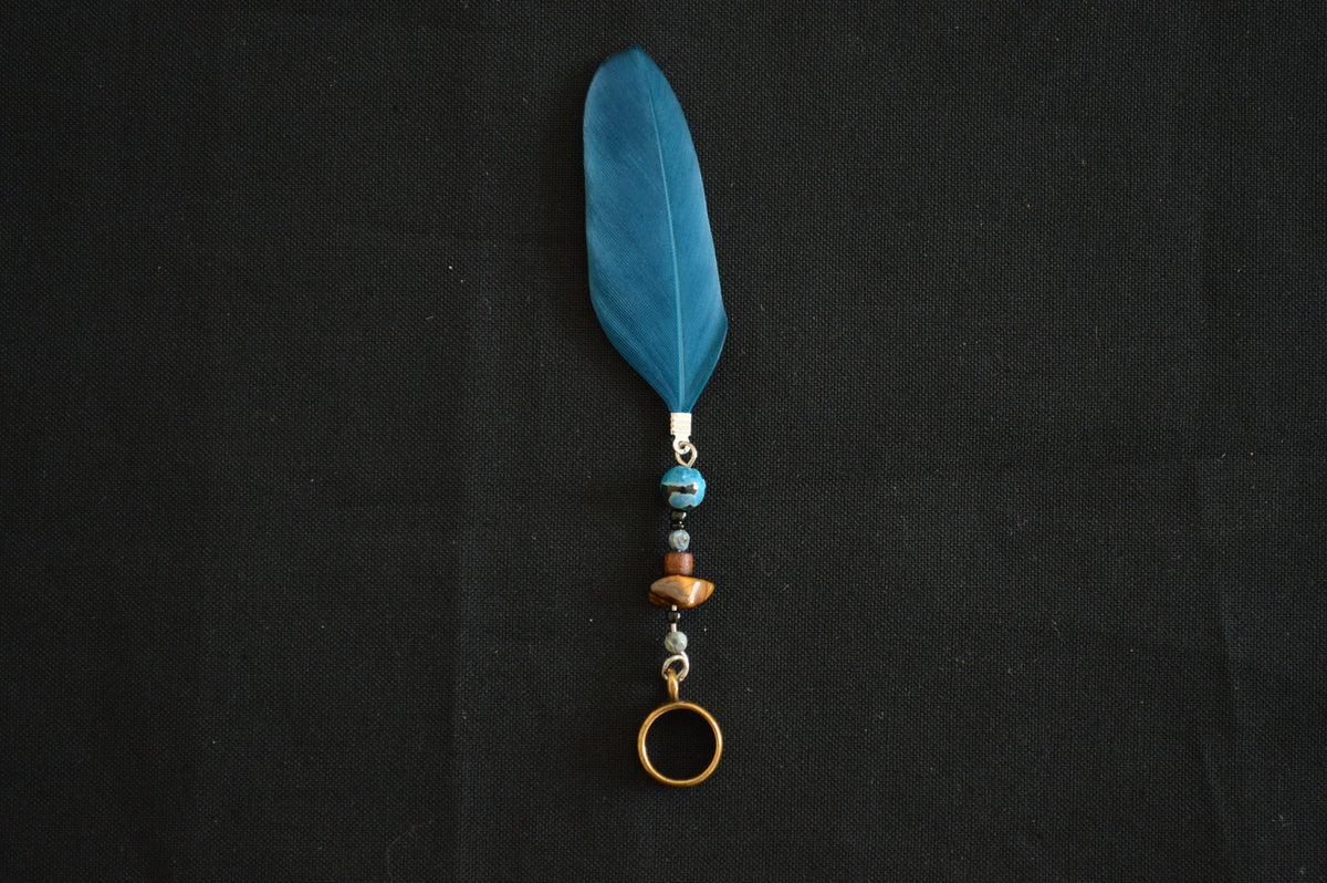 Turquoise Blue Dreadlock Feather with Beads – Dread Feather Pendant – view 2