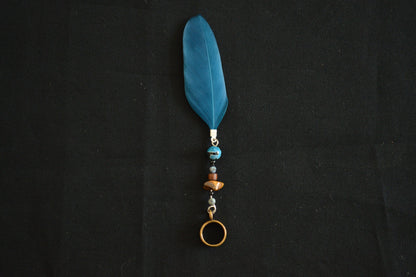 Turquoise Blue Dreadlock Feather with Beads – Dread Feather Pendant – view 2