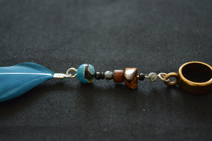 Turquoise Blue Dreadlock Feather with Beads – Dread Feather Pendant – view 3