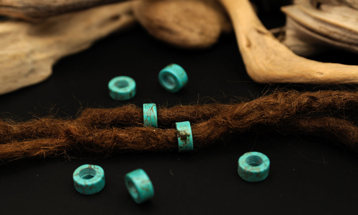 Turquoise-Coloured Dread Beads – Flat Rings 12 × 6 mm, Set of 2 – view 2