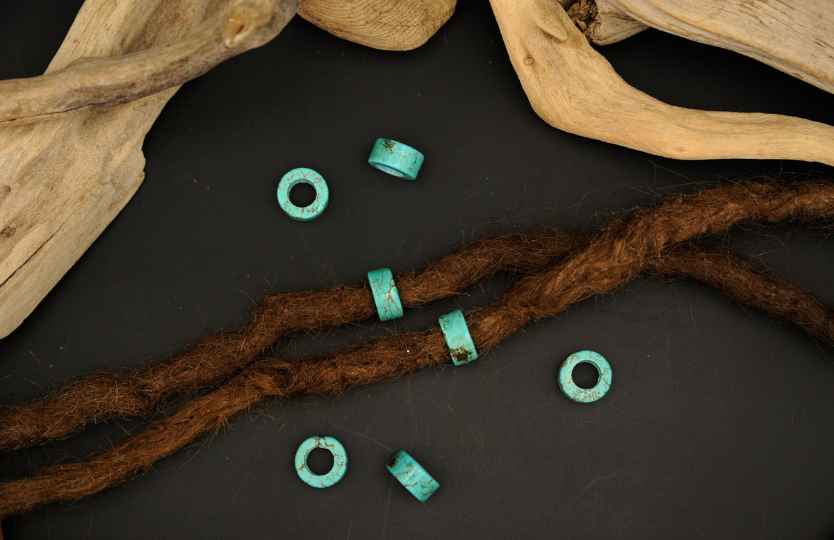 Turquoise-Coloured Dread Beads – Flat Rings 12 × 6 mm, Set of 2 – view 3