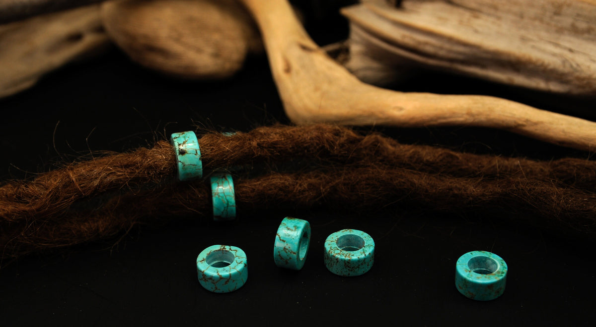 Turquoise-Coloured Dread Beads – Flat Rings 12 × 6 mm, Set of 2 – view 5