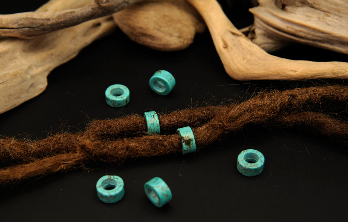 Turquoise-Coloured Dread Beads – Flat Rings 12 × 6 mm, Set of 2 – view 6