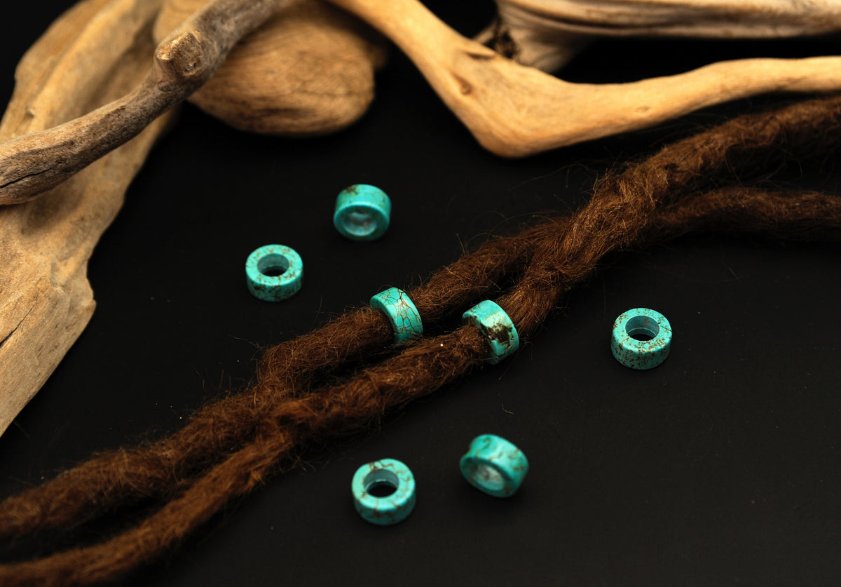 Turquoise-Coloured Dread Beads – Flat Rings 12 × 6 mm, Set of 2 – view 7