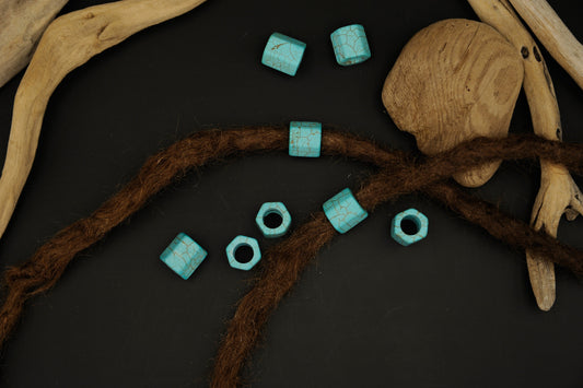 Hexagonal Turquoise-Coloured Dread Beads – Set of 2, 15 × 12 mm – view 2