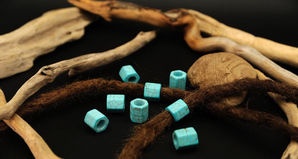 Hexagonal Turquoise-Coloured Dread Beads – Set of 2, 15 × 12 mm – view 4