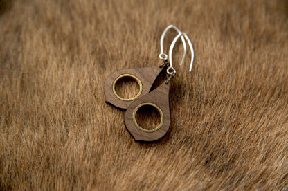 Walnut Wood Teardrop Earrings with Golden Metal Inlay – 925 Silver Hooks – view 3