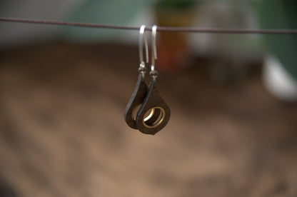 Walnut Wood Teardrop Earrings with Golden Metal Inlay – 925 Silver Hooks – view 6