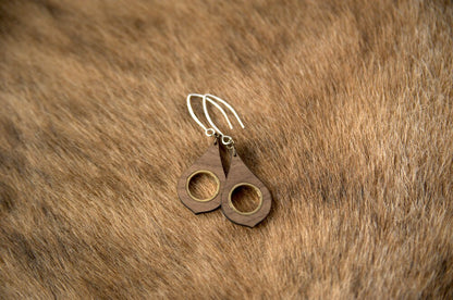 Walnut Wood Teardrop Earrings with Golden Metal Inlay – 925 Silver Hooks – view 7