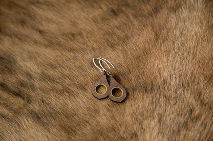 Walnut Wood Teardrop Earrings with Golden Metal Inlay – 925 Silver Hooks – view 9